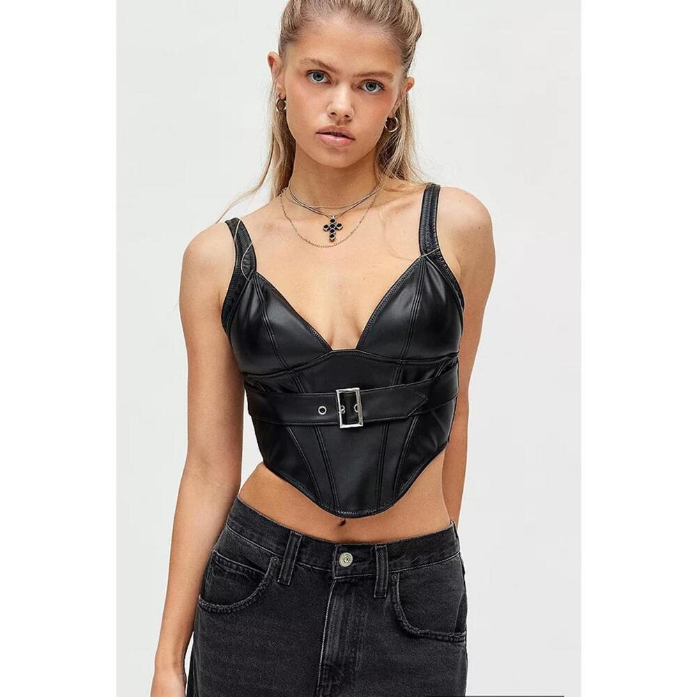 UO Out From Under Blaze Faux Leather Belted Corset Top SMALL NWT